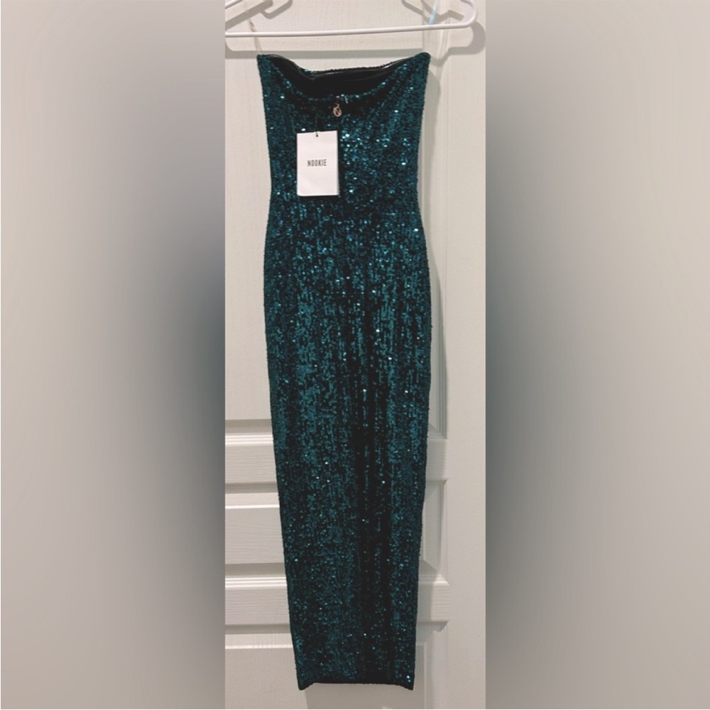 Nookie Emerald Green Strapless Sequin Midi Dress - Picture 8 of 14